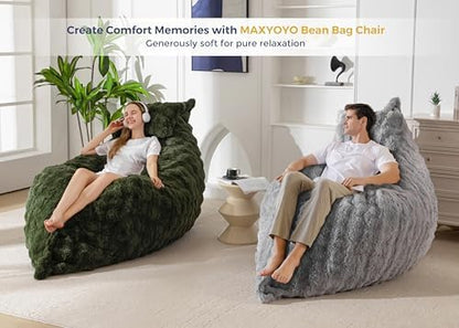 MAXYOYO Giant Bean Bag Chair with Pillow, 3 in 1 Convertible Bean Bag Chair for Adults with Removable Cover, Floor Cushion Stuffed Floor Lounger for Living Room Bedroom, Grey