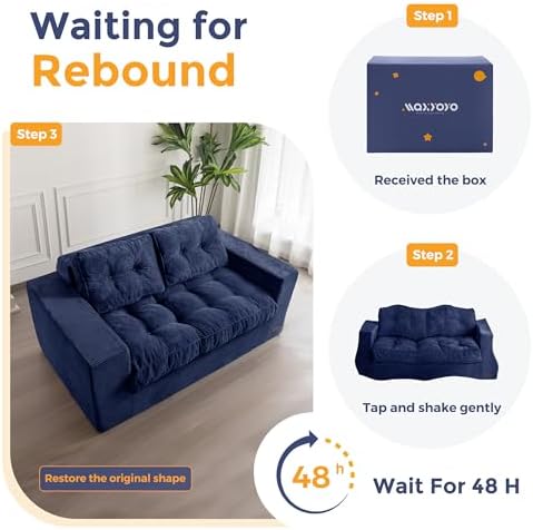 MAXYOYO Bean Bag Chair for Adults, Upholstered Floor Sofa with Armrests, Loveseat Boneless Couch with Tufted Cushion &amp; Backrest, Sofa in A Box, Large Bean Bag Couch for Bedroom Living Room, Black