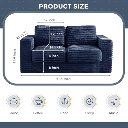 MAXYOYO Giant Bean Bag Chair for Adults, Upholstered Loveseat Floor Sofa with Pillows and Armrests, Large Bean Bag Sofa Plush Chair Bean Bag Couch for Bedroom Living Room, Grey