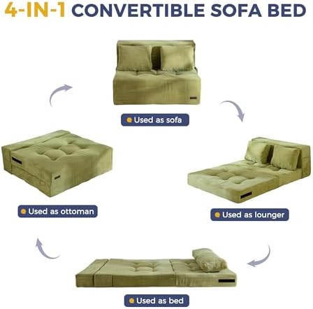 MAXYOYO Convertible Sofa Bed, Fold Out Loveseat Sleeper Sofa with Pillow, 4 in 1 Tufted Folding Couch Bed Foam Floor Couch, Lazy Chair for Living Room Bedroom Guest Room, Dark Grey