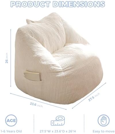 MAXYOYO Kids Bean Bag Chair, Bean Bag Couch with Handle, Comfy Toddler Chair for Boys and Girls, Accent Sofa Chair with Pocket for Gaming Reading Relaxing, Pink