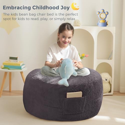 MAXYOYO Bean Bag Chair Bed for Kids, Convertible Bean Bag Folds from Lazy Chair to Floor Mattress Bed, Stuffed Floor Sofa Couch Sofa Bed for Boys and Girls, High-Density Foam Filling, Pink