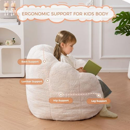 MAXYOYO Kids Bean Bag Chair, Floral Shaped Bean Bag Sofa, Plush Faux Fur Toddler Couch with Petal Backrest for Boys Girls, Stuffed Cozy Sofa for Nursery, Bedroom, Pink