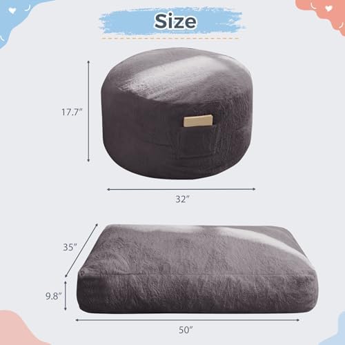 MAXYOYO Bean Bag Chair Bed for Kids, Convertible Bean Bag Folds from Lazy Chair to Floor Mattress Bed, Stuffed Floor Sofa Couch Sofa Bed for Boys and Girls, High-Density Foam Filling, Pink