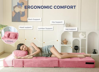 MAXYOYO Convertible Sofa Bed, Fold Out Loveseat Sleeper Sofa with Pillow, 4 in 1 Tufted Folding Couch Bed Foam Floor Couch, Lazy Chair for Living Room Bedroom Guest Room, Dark Grey