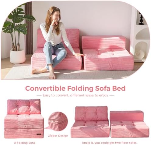 MAXYOYO Folding Sofa Bed, Convertible Sofa Bed with High-Density Support Foam, Portable 4 in 1 Fold Out Chair to Floor Lounger, Versatile Floor Couch for Living Room Bedroom, Dark Grey