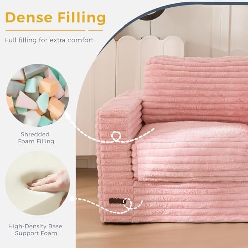 MAXYOYO Giant Bean Bag Chair for Adults, Upholstered Loveseat Floor Sofa with Pillows and Armrests, Large Bean Bag Sofa Plush Chair Bean Bag Couch for Bedroom Living Room, Grey