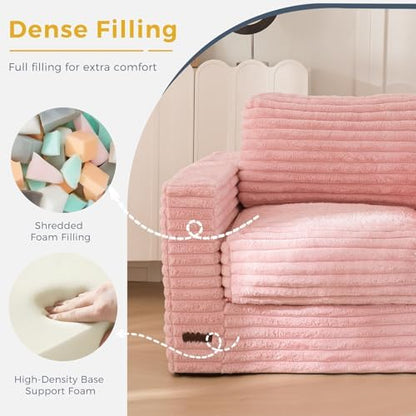 MAXYOYO Giant Bean Bag Chair for Adults, Upholstered Loveseat Floor Sofa with Pillows and Armrests, Large Bean Bag Sofa Plush Chair Bean Bag Couch for Bedroom Living Room, Grey