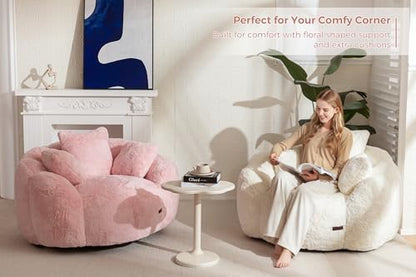 MAXYOYO Bean Bag Chair for Adults, Floral Shaped Bean Bag Sofa, Ultra Soft Faux Fur Floor Sofa, Large Reading Chair for Living Room Bedroom, Beige, Single