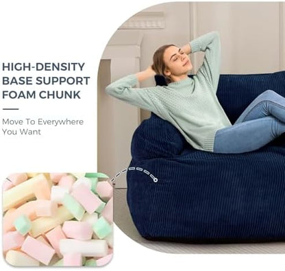 MAXYOYO Boneless Couch Sofa Chair, Stuffed Bean Bag Couch with Filler Large Living Room Bean Bag Chair for Adults, Big Lazy Sofa with Pocket Floor Chair for Gaming, Reading, Navy