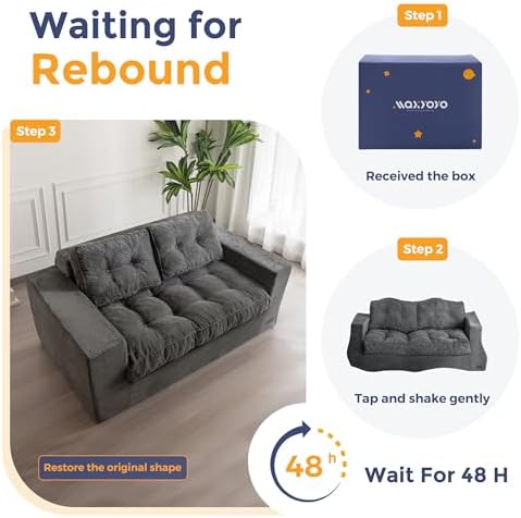 MAXYOYO Bean Bag Chair for Adults, Upholstered Floor Sofa with Armrests, Loveseat Boneless Couch with Tufted Cushion &amp; Backrest, Sofa in A Box, Large Bean Bag Couch for Bedroom Living Room, Dark Grey