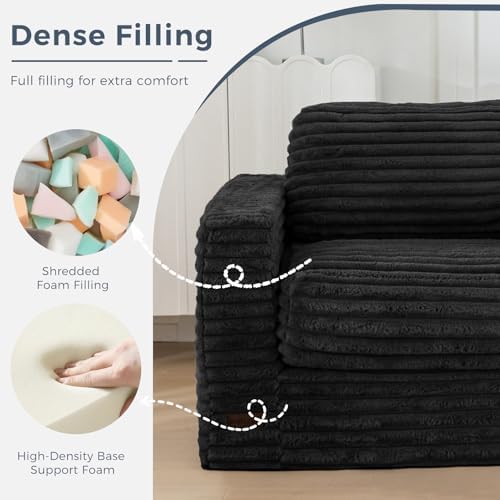 MAXYOYO Giant Bean Bag Chair for Adults, Upholstered Loveseat Floor Sofa with Pillows and Armrests, Large Bean Bag Sofa Plush Chair Bean Bag Couch for Bedroom Living Room, Grey