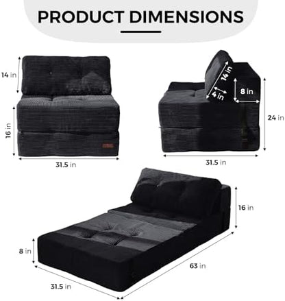 MAXYOYO Folding Sofa Bed, Convertible Sofa Bed with High-Density Support Foam, Portable 4 in 1 Fold Out Chair to Floor Lounger, Versatile Floor Couch for Living Room Bedroom, Dark Grey