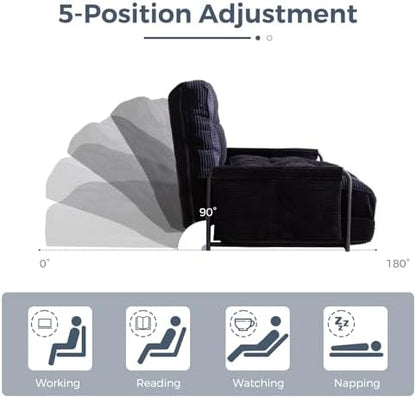 MAXYOYO Adjustable Floor Sofa Couch with Pillow, Multi-Functional Bean Bag Bed, 5-Position Foldable Lazy Sofa Sleeper Bed with Armrest, Versatile Floor Seating for Reading Gaming, Green, Single