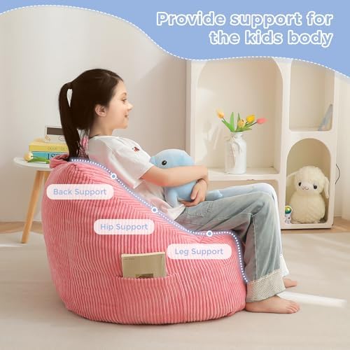 MAXYOYO Kids Bean Bag Chair, Bean Bag Couch with Handle, Comfy Toddler Chair for Boys and Girls, Accent Sofa Chair with Pocket for Gaming Reading Relaxing, Pink