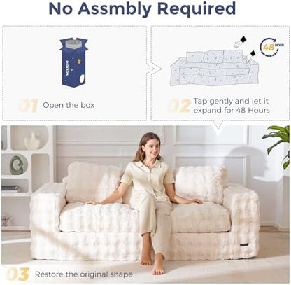 MAXYOYO Loveseat Sofa for Living Room, Small Sofa Couch Tufted Boneless Couch, Comfy Bean Bag Chair for Small Space Bedroom Apartment, No Assembly Needed, Beige