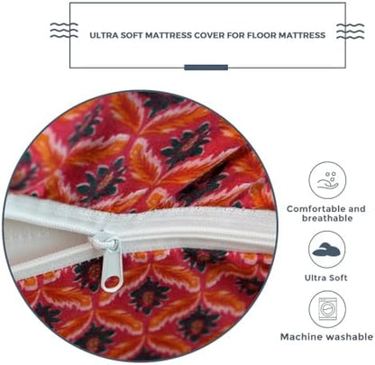 MAXYOYO Mattress Cover for Traditional Japanese Futon Mattress, Futon Floor Mats Cover with Zipper, Super Soft and Machine Washable, Navy Floral, Twin
