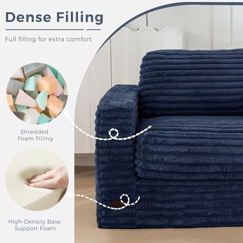 MAXYOYO Giant Bean Bag Chair for Adults, Upholstered Loveseat Floor Sofa with Pillows and Armrests, Large Bean Bag Sofa Plush Chair Bean Bag Couch for Bedroom Living Room, Grey