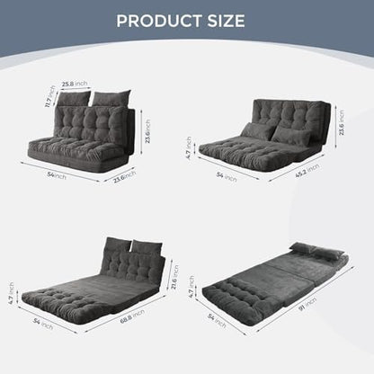 MAXYOYO Bean Bag Bed Tufted Folding Sofa Bed with Pillows, Extra Thick and Long Floor Mattress for Adults, Single Couch Bed for Bedroom Living Room, Beige, 30x91 Inch