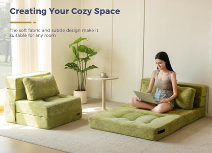 MAXYOYO Convertible Sofa Bed, Fold Out Loveseat Sleeper Sofa with Pillow, 4 in 1 Tufted Folding Couch Bed Foam Floor Couch, Lazy Chair for Living Room Bedroom Guest Room, Dark Grey