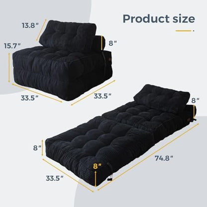 MAXYOYO Folding Sofa Bed, Convertible Sleeper Chair with Pillow Foldable Mattress with Back Support, Portable Fold Out Chair Bed Comfy Floor Sofa Lounge for Living Room Bedroom, Dark Grey, Single