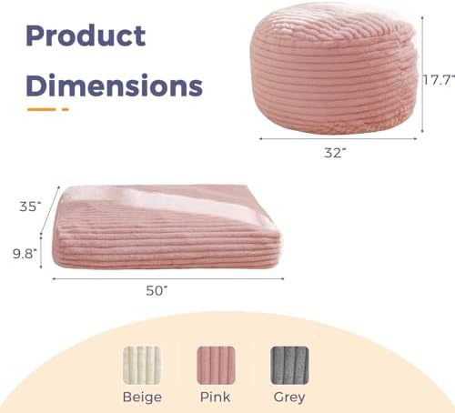 MAXYOYO Bean Bag Chair Bed for Kids, Convertible Bean Bag Folds from Lazy Chair to Floor Mattress Bed, Stuffed Floor Sofa Couch Sofa Bed for Boys and Girls, High-Density Foam Filling, Pink