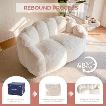MAXYOYO Bean Bag Chair for Adults, Floral Shaped Bean Bag Sofa, Ultra Soft Faux Fur Floor Sofa, Large Reading Chair for Living Room Bedroom, Beige, Single