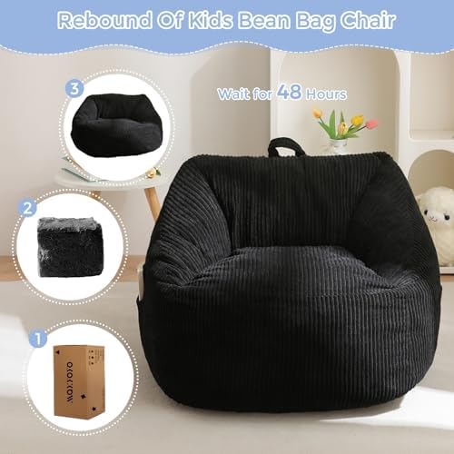 MAXYOYO Kids Bean Bag Chair, Bean Bag Couch with Handle, Comfy Toddler Chair for Boys and Girls, Accent Sofa Chair with Pocket for Gaming Reading Relaxing, Pink