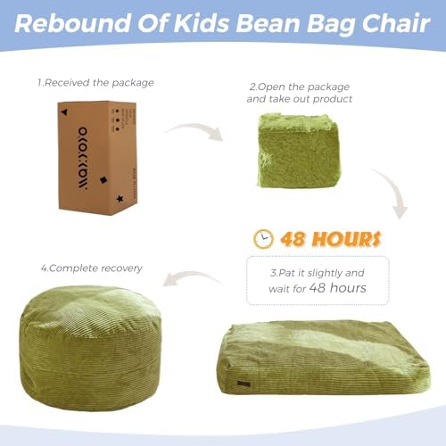 MAXYOYO Bean Bag Chair Bed for Kids, Convertible Bean Bag Folds from Lazy Chair to Floor Mattress Bed, Machine Washable Corded Fabric, Stuffed Floor Sofa Couch for Boys and Girls, Dark Grey