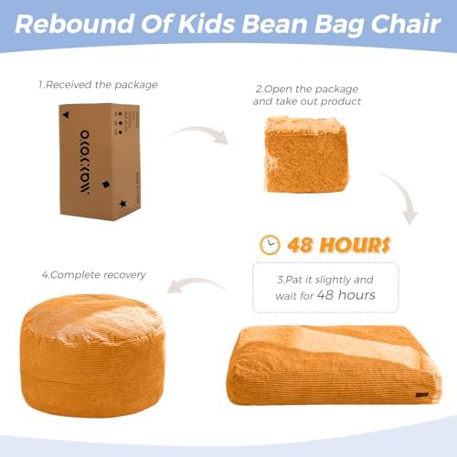 MAXYOYO Bean Bag Chair Bed for Kids, Convertible Bean Bag Folds from Lazy Chair to Floor Mattress Bed, Machine Washable Corded Fabric, Stuffed Floor Sofa Couch for Boys and Girls, Dark Grey