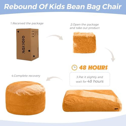 MAXYOYO Bean Bag Chair Bed for Kids, Convertible Bean Bag Folds from Lazy Chair to Floor Mattress Bed, Machine Washable Corded Fabric, Stuffed Floor Sofa Couch for Boys and Girls, Dark Grey