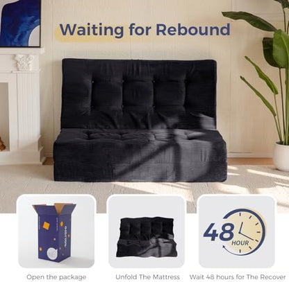 MAXYOYO Tri-Fold Mattress, 6 Inch Tufted Folding Mattress Full Foam Bed, Foldable Floor Couch Guest Bed Topper Portable Camping Sleeper with Corded Fabric, Dark Grey, 53"x75"