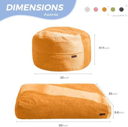 MAXYOYO Bean Bag Chair Bed for Kids, Convertible Bean Bag Folds from Lazy Chair to Floor Mattress Bed, Machine Washable Corded Fabric, Stuffed Floor Sofa Couch for Boys and Girls, Dark Grey