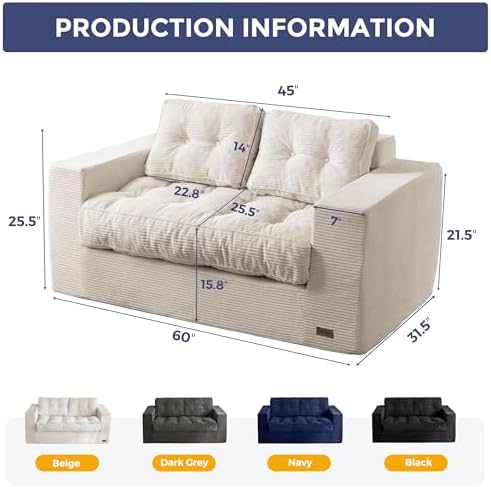 MAXYOYO Bean Bag Chair for Adults, Upholstered Floor Sofa with Armrests, Loveseat Boneless Couch with Tufted Cushion &amp; Backrest, Sofa in A Box, Large Bean Bag Couch for Bedroom Living Room, Dark Grey