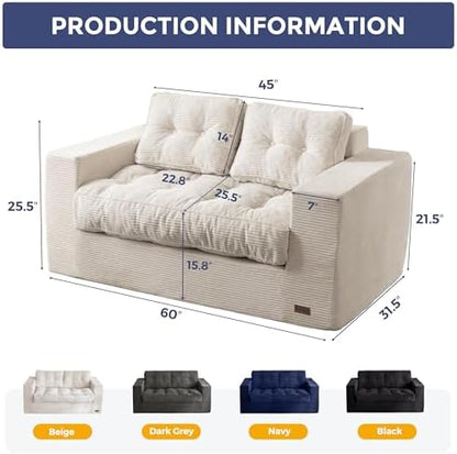 MAXYOYO Bean Bag Chair for Adults, Upholstered Floor Sofa with Armrests, Loveseat Boneless Couch with Tufted Cushion &amp; Backrest, Sofa in A Box, Large Bean Bag Couch for Bedroom Living Room, Dark Grey