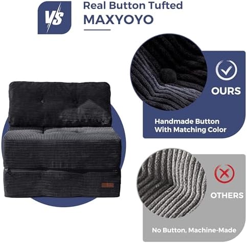 MAXYOYO Folding Sofa Bed, Convertible Sofa Bed with High-Density Support Foam, Portable 4 in 1 Fold Out Chair to Floor Lounger, Versatile Floor Couch for Living Room Bedroom, Dark Grey