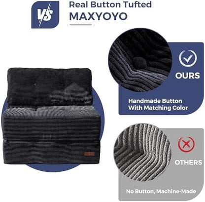 MAXYOYO Folding Sofa Bed, Convertible Sofa Bed with High-Density Support Foam, Portable 4 in 1 Fold Out Chair to Floor Lounger, Versatile Floor Couch for Living Room Bedroom, Dark Grey