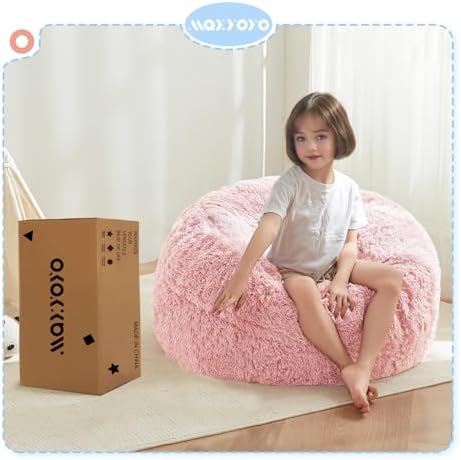 MAXYOYO Bean Bag Chair Bed for Kids, Convertible Bean Bag Folds from Lazy Chair to Floor Mattress Bed, Stuffed Floor Sofa Couch Sofa Bed for Boys and Girls, High-Density Foam Filling, Pink