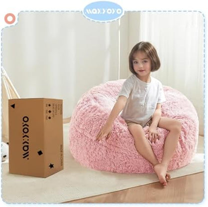 MAXYOYO Bean Bag Chair Bed for Kids, Convertible Bean Bag Folds from Lazy Chair to Floor Mattress Bed, Stuffed Floor Sofa Couch Sofa Bed for Boys and Girls, High-Density Foam Filling, Pink