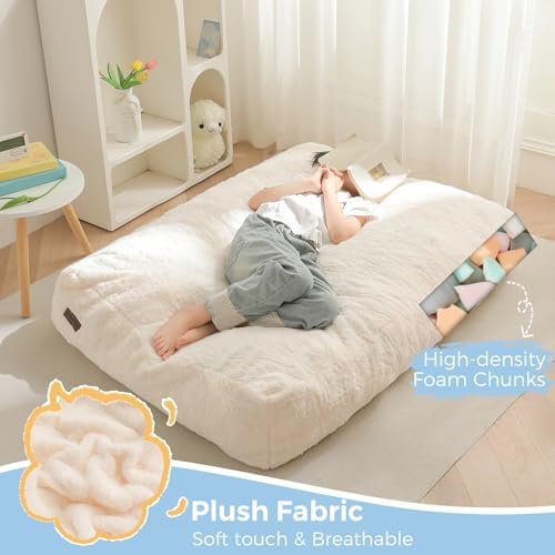 MAXYOYO Bean Bag Chair Bed for Kids, Convertible Bean Bag Folds from Lazy Chair to Floor Mattress Bed, Stuffed Floor Sofa Couch Sofa Bed for Boys and Girls, High-Density Foam Filling, Pink