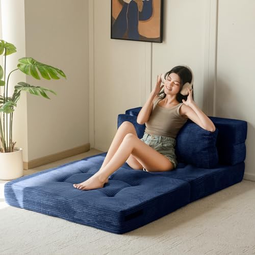 MAXYOYO Convertible Sofa Bed, Fold Out Loveseat Sleeper Sofa with Pillow, 4 in 1 Tufted Folding Couch Bed Foam Floor Couch, Lazy Chair for Living Room Bedroom Guest Room, Dark Grey