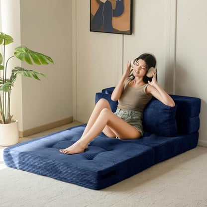 MAXYOYO Convertible Sofa Bed, Fold Out Loveseat Sleeper Sofa with Pillow, 4 in 1 Tufted Folding Couch Bed Foam Floor Couch, Lazy Chair for Living Room Bedroom Guest Room, Dark Grey