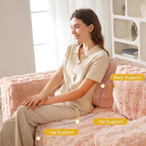 MAXYOYO Loveseat Sofa for Living Room, Small Sofa Couch Tufted Boneless Couch, Comfy Bean Bag Chair for Small Space Bedroom Apartment, No Assembly Needed, Beige