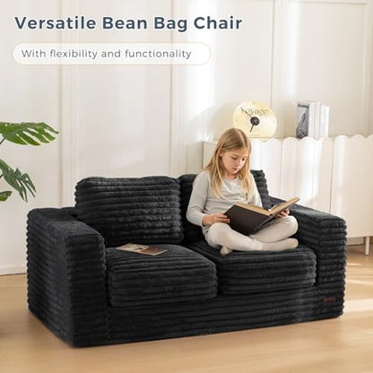 MAXYOYO Giant Bean Bag Chair for Adults, Upholstered Loveseat Floor Sofa with Pillows and Armrests, Large Bean Bag Sofa Plush Chair Bean Bag Couch for Bedroom Living Room, Grey