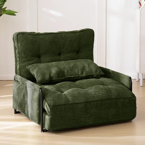 MAXYOYO Adjustable Floor Sofa Couch with Pillow, Multi-Functional Bean Bag Bed, 5-Position Foldable Lazy Sofa Sleeper Bed with Armrest, Versatile Floor Seating for Reading Gaming, Green, Single