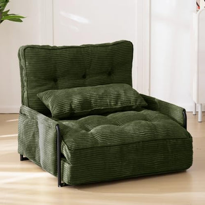 MAXYOYO Adjustable Floor Sofa Couch with Pillow, Multi-Functional Bean Bag Bed, 5-Position Foldable Lazy Sofa Sleeper Bed with Armrest, Versatile Floor Seating for Reading Gaming, Green, Single