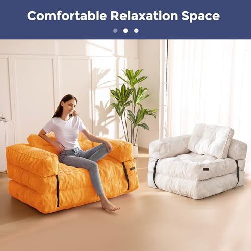 MAXYOYO Folding Sofa Bed, L-Shaped Convertible Sofa Bed with Armrest Foldable Sleeper Sofa with Pillow, Portable Fold Out Chair Bed Comfy Floor Lounge for Living Room Bedroom, Dark Grey