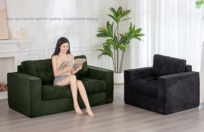 MAXYOYO Bean Bag Chair for Adults, Upholstered Floor Sofa with Armrests, Loveseat Boneless Couch with Tufted Cushion &amp; Backrest, Sofa in A Box, Large Bean Bag Couch for Bedroom Living Room, Black