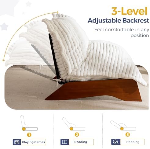 MAXYOYO Adjustable Living Room Chair, 3-Position Bean Bag Chair with Removable Cover, Upholstered Accent Chair with Frame, Soft Reclining Lounge for Bedroom, Apartment, Office, Beige
