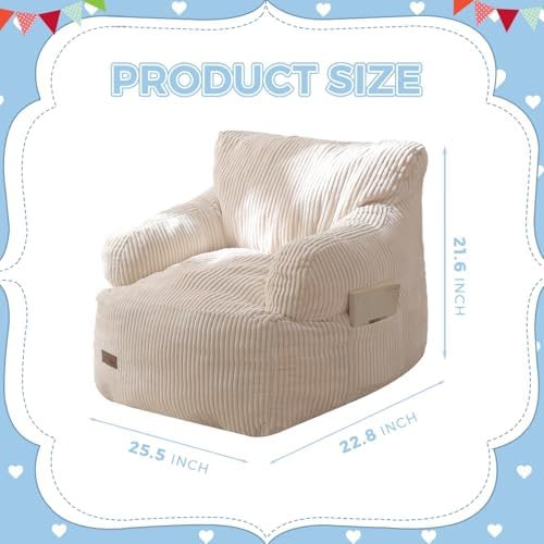 MAXYOYO Kids Bean Bag Chair, Stuffed Toddler Bean Bag Sofa with Filler Bean Bag Chair for Boys and Girls, Lazy Sofa with Pocket Floor Chair for Gaming, Reading, Pink